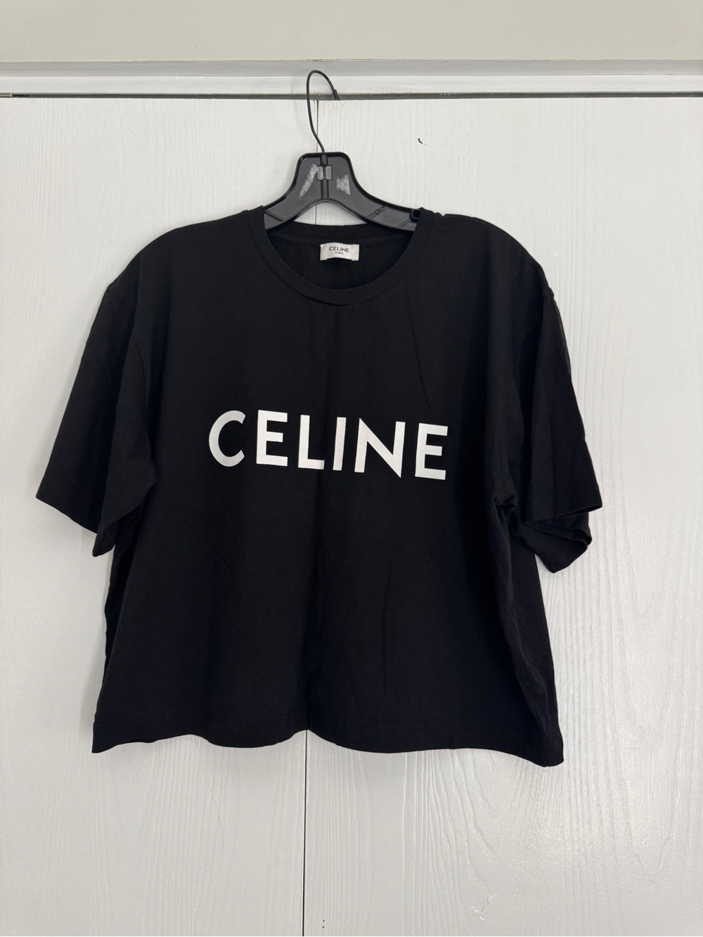 Casual Oversized Cotton Black Logo Crop Tee